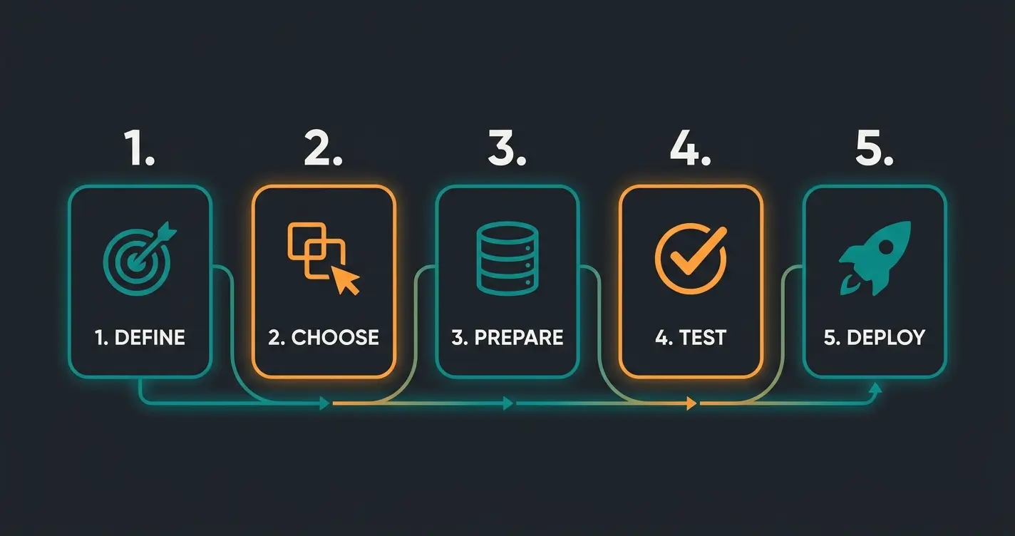 Five-step CaaS implementation process: define use cases, choose platform, prepare data, test, deploy