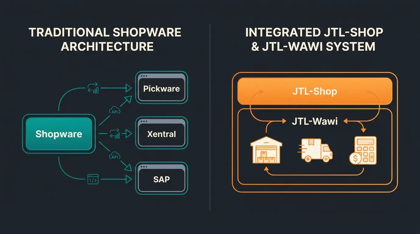 Vergleich der ERP-Anbindung: Shopware mit offener API vs JTL mit integrierter Wawi