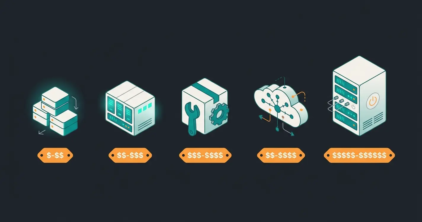 Vergleich der fünf Shopware Hosting-Typen: Shared, VPS, Managed, Cloud und Dedicated Server mit Preisübersicht