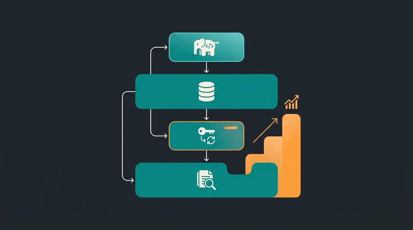 Shopware 6.7 server stack layers: PHP, database, Redis cache and search index scaled by shop size