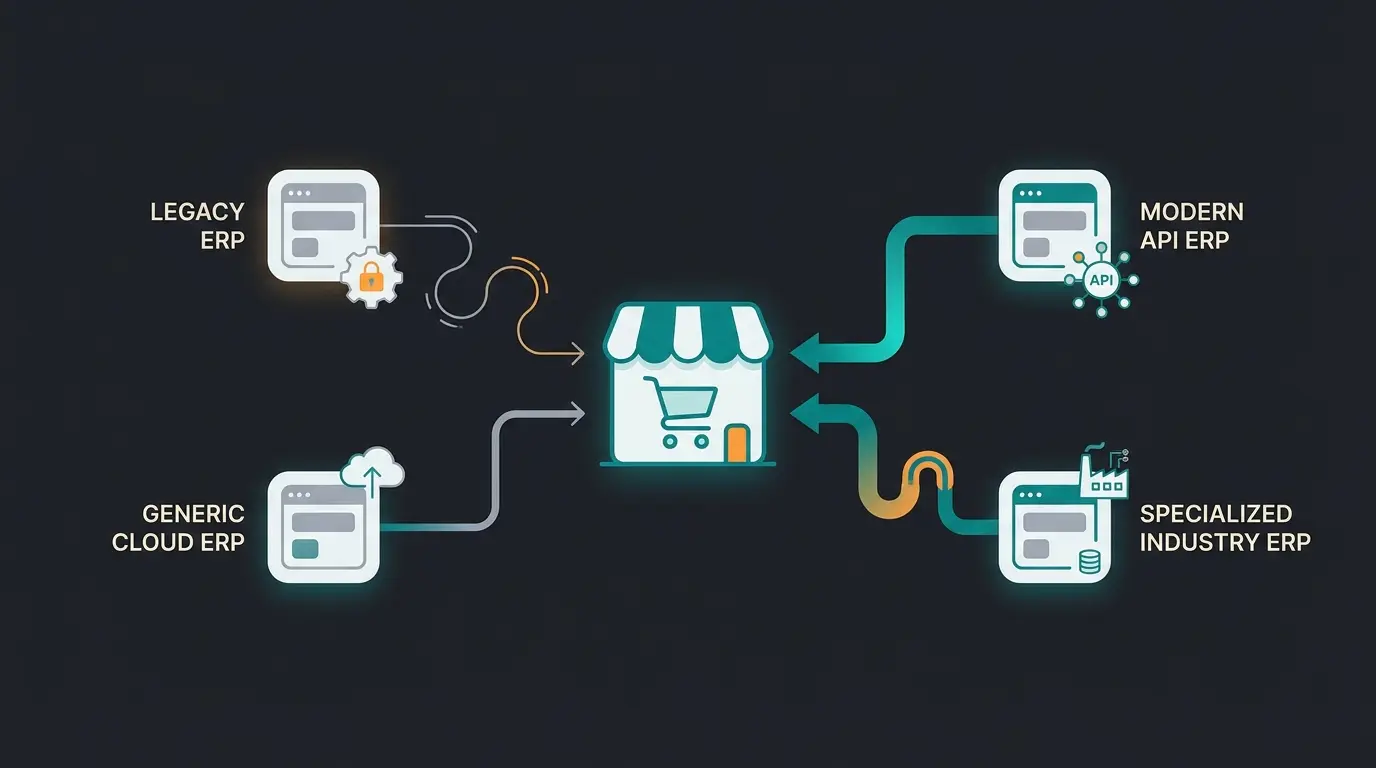 Comparison of Shopware ERP integration options: Dynamics 365, SAP, JTL, and Xentral with varying integration complexity
