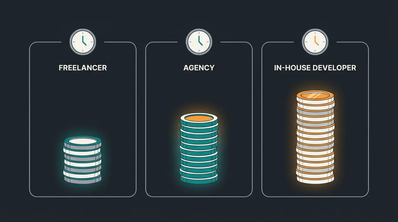Cost comparison of Shopware freelancer, agency, and in-house developer engagement models