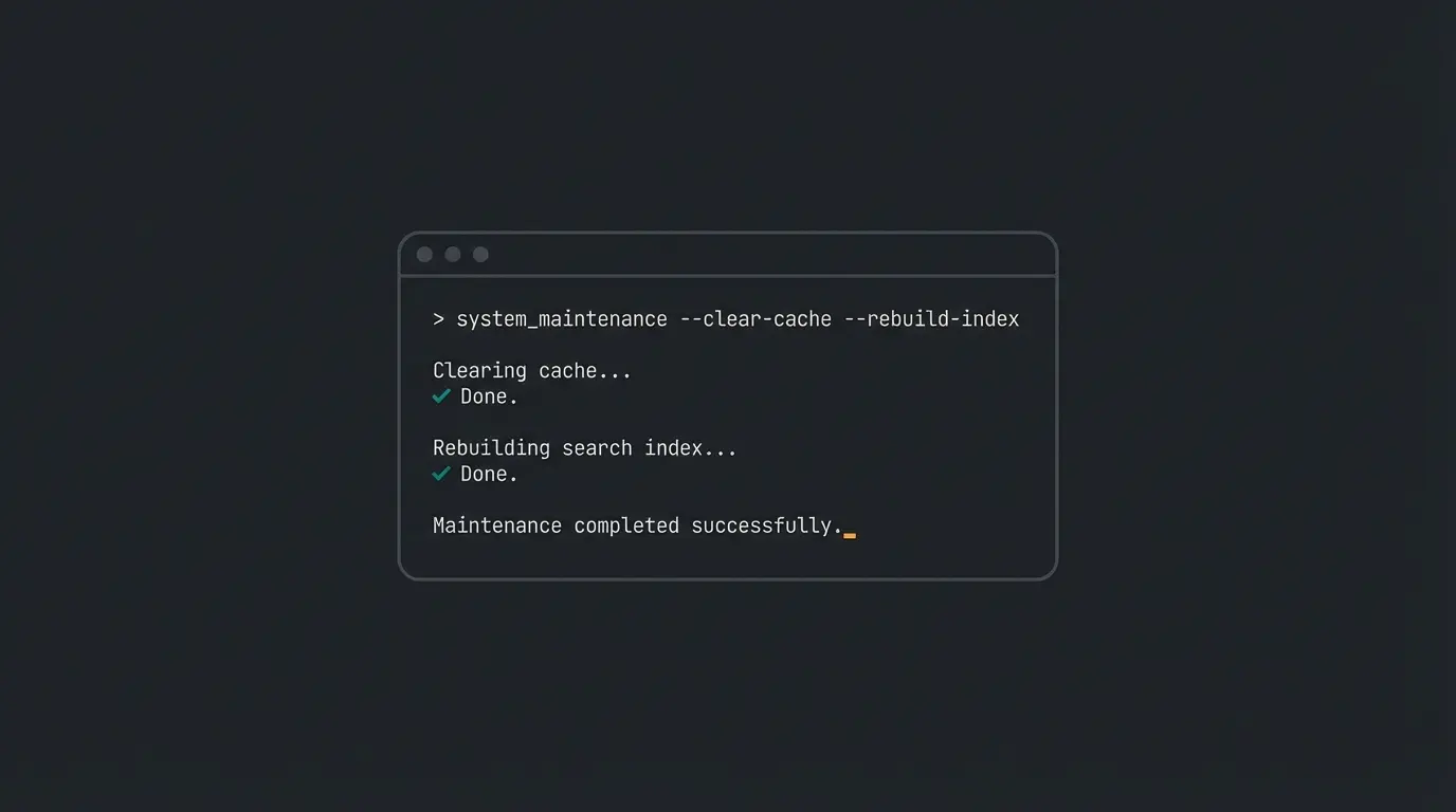 Shopware troubleshooting workflow showing CLI commands for cache clearing and index rebuilding