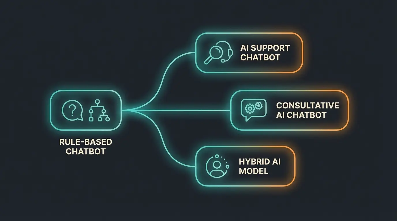 Abstrakte Darstellung einer Entscheidungsmatrix für Chatbot-Auswahl