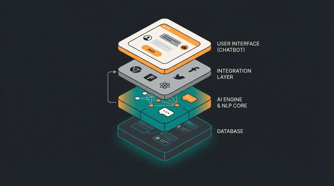 Abstrakte Darstellung verschiedener Chatbot Technologie-Stacks