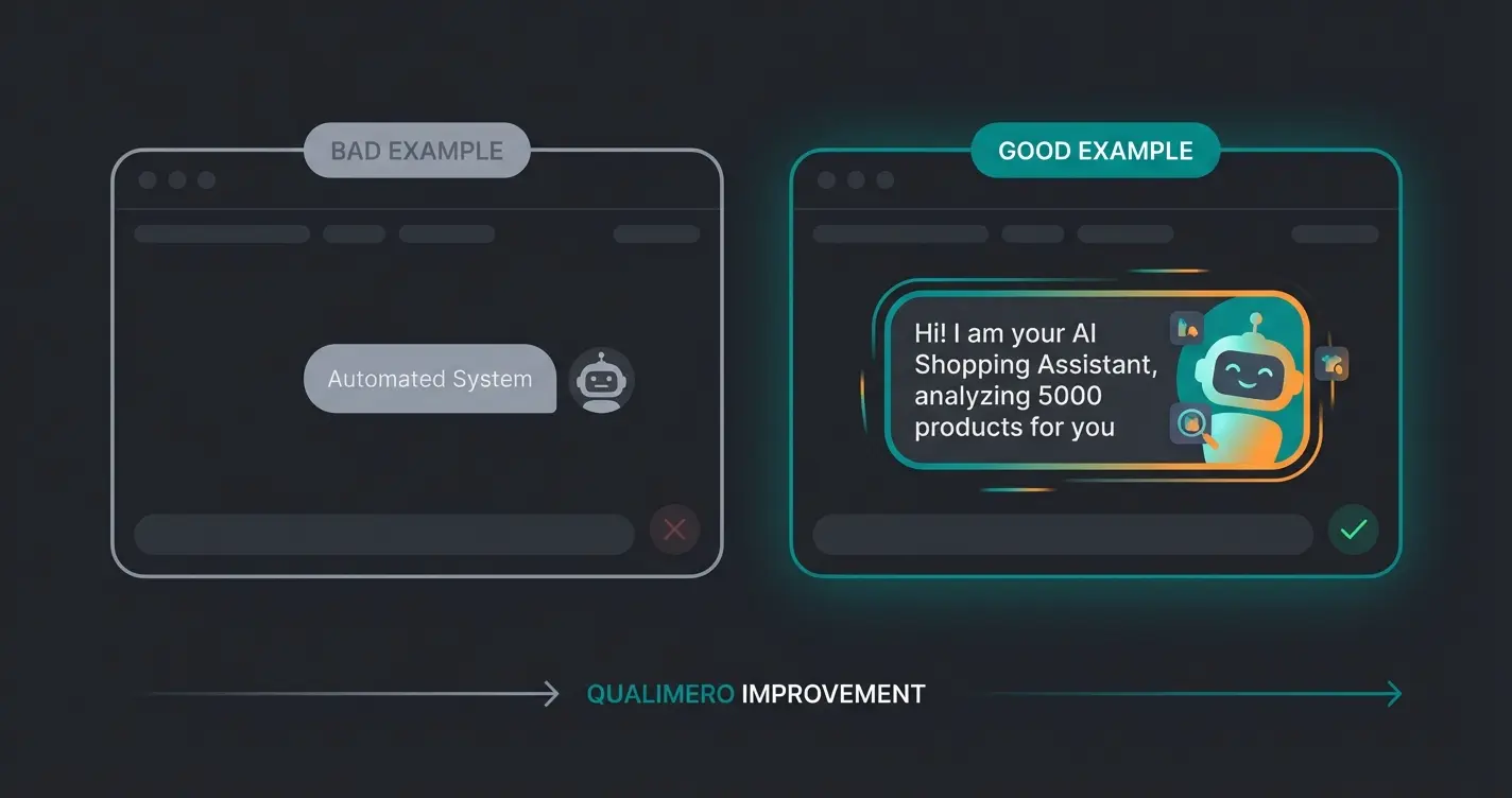 Vergleich von schlechten und guten Transparenz-Hinweisen in Chatbots