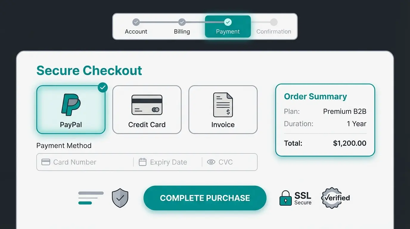 Optimierter E-Commerce Checkout mit deutschen Zahlungsmethoden und Fortschrittsanzeige