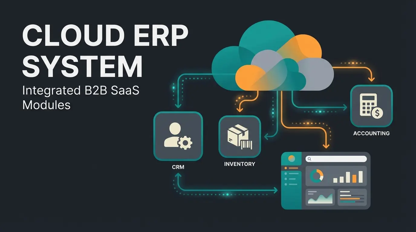 Modern ERP dashboard with AI integration workflow visualization
