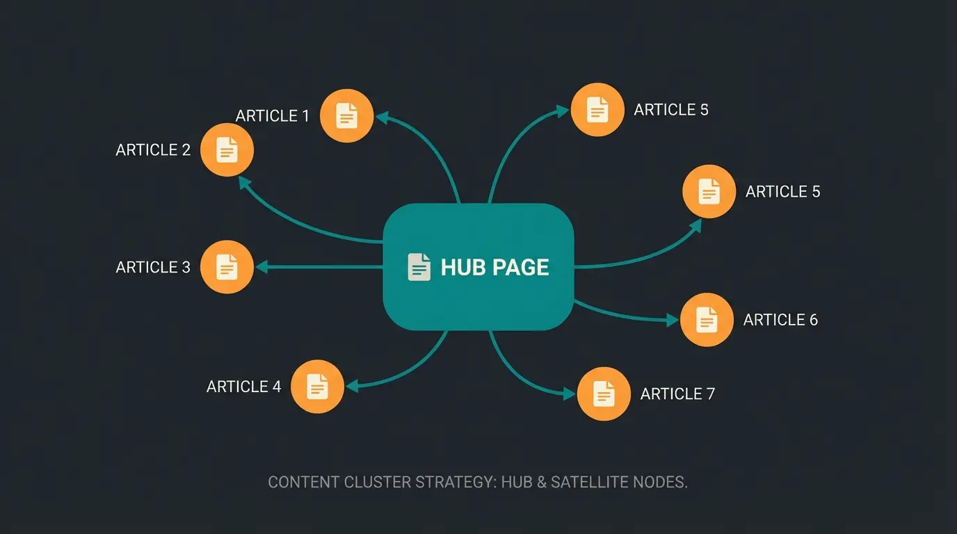 Content-Cluster-Strategie Visualisierung für Shopware SEO mit Hub-and-Spoke Modell