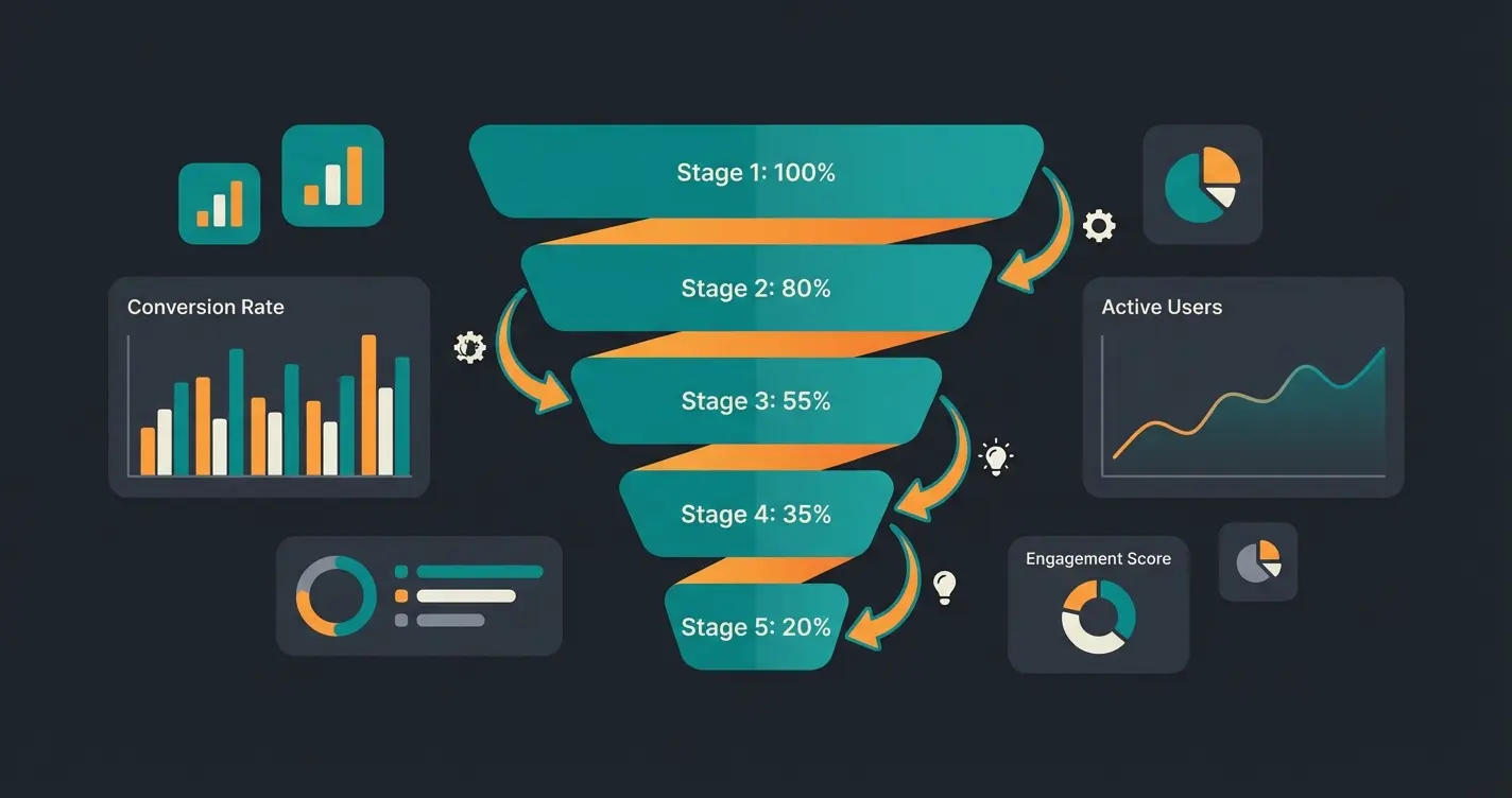 Conversion funnel visualization showing drop-off points and optimization opportunities at each stage