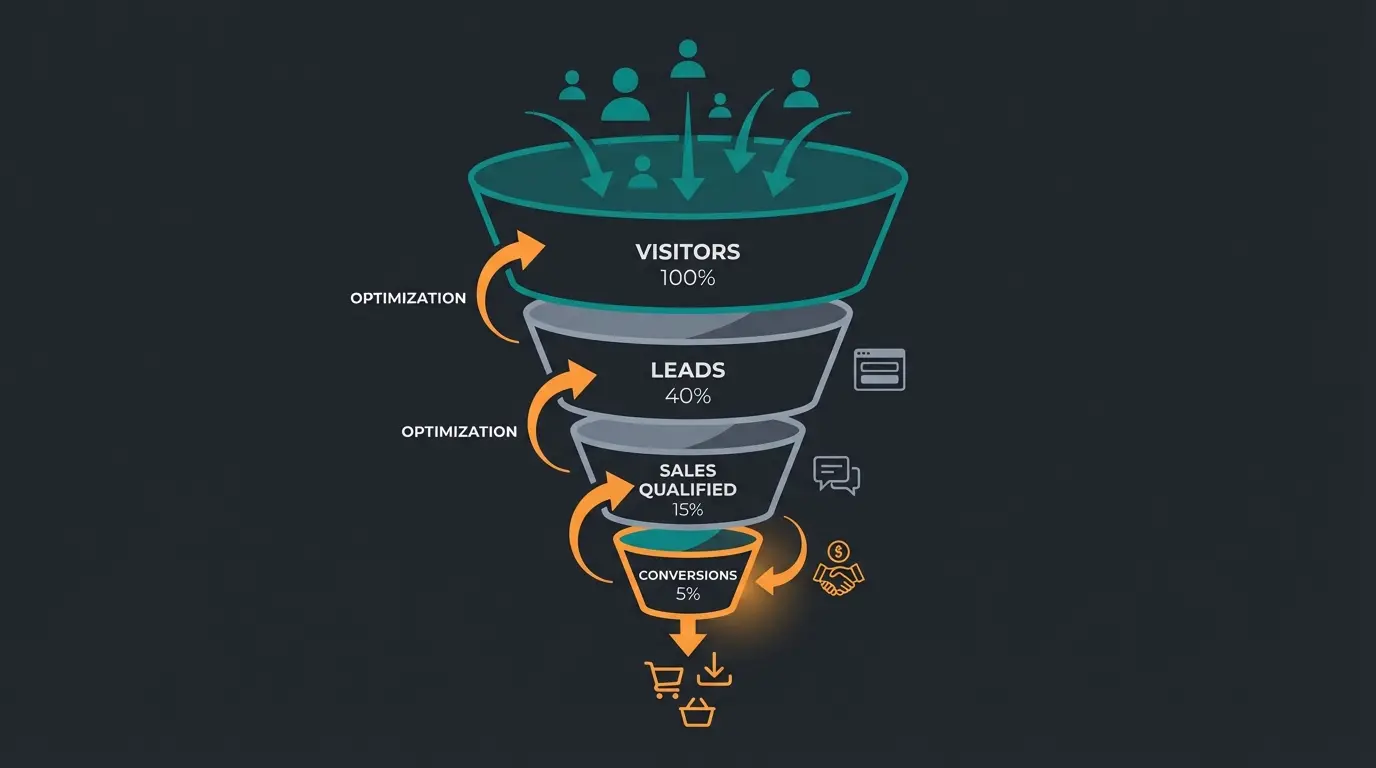 Ecommerce conversion funnel showing optimization opportunities at each stage