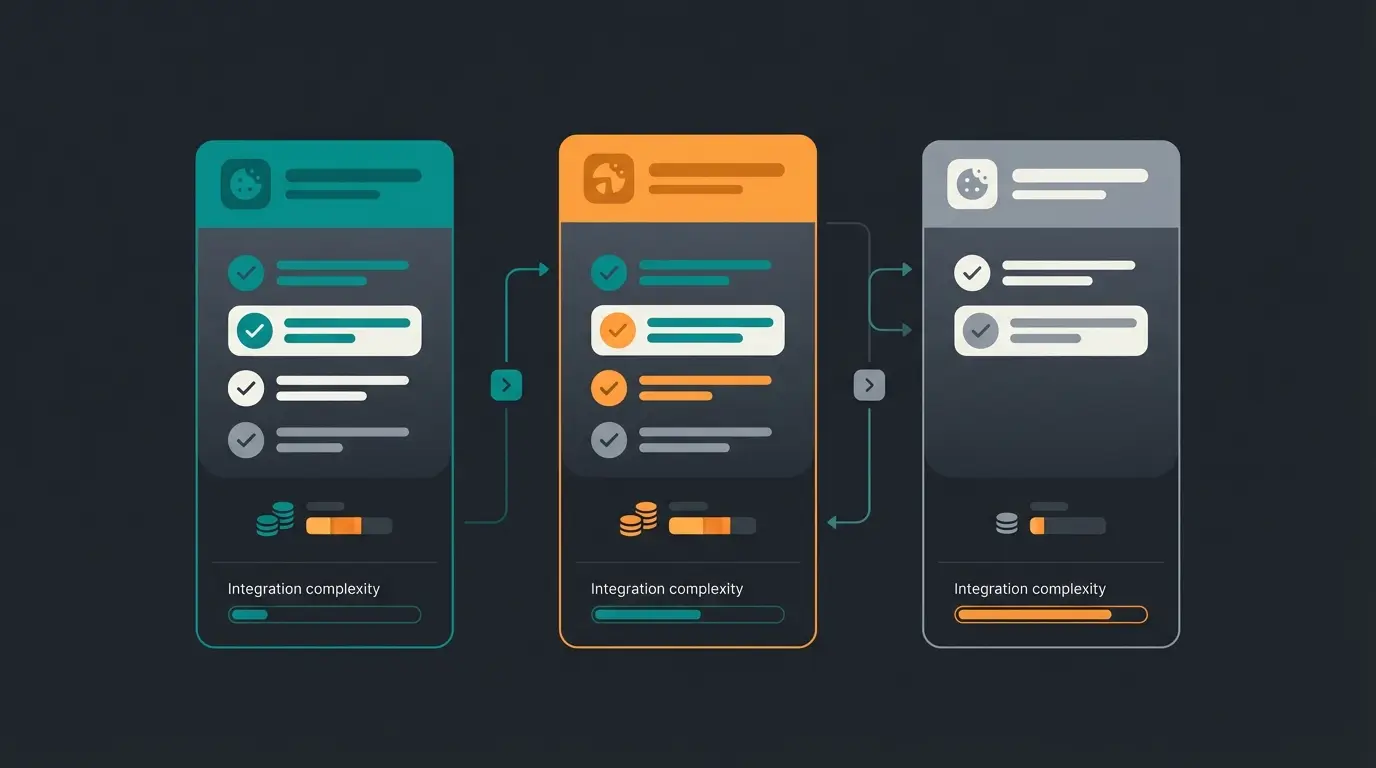 Comparison chart of top Shopware cookie consent plugins showing features, pricing, and integration complexity