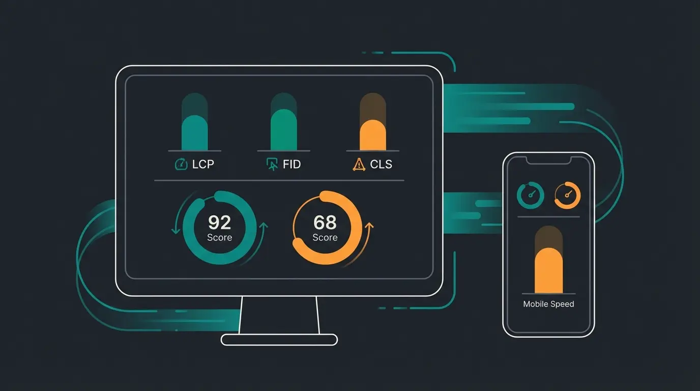 Shopify Theme Performance Dashboard mit Core Web Vitals Metriken fuer Mobile und Desktop