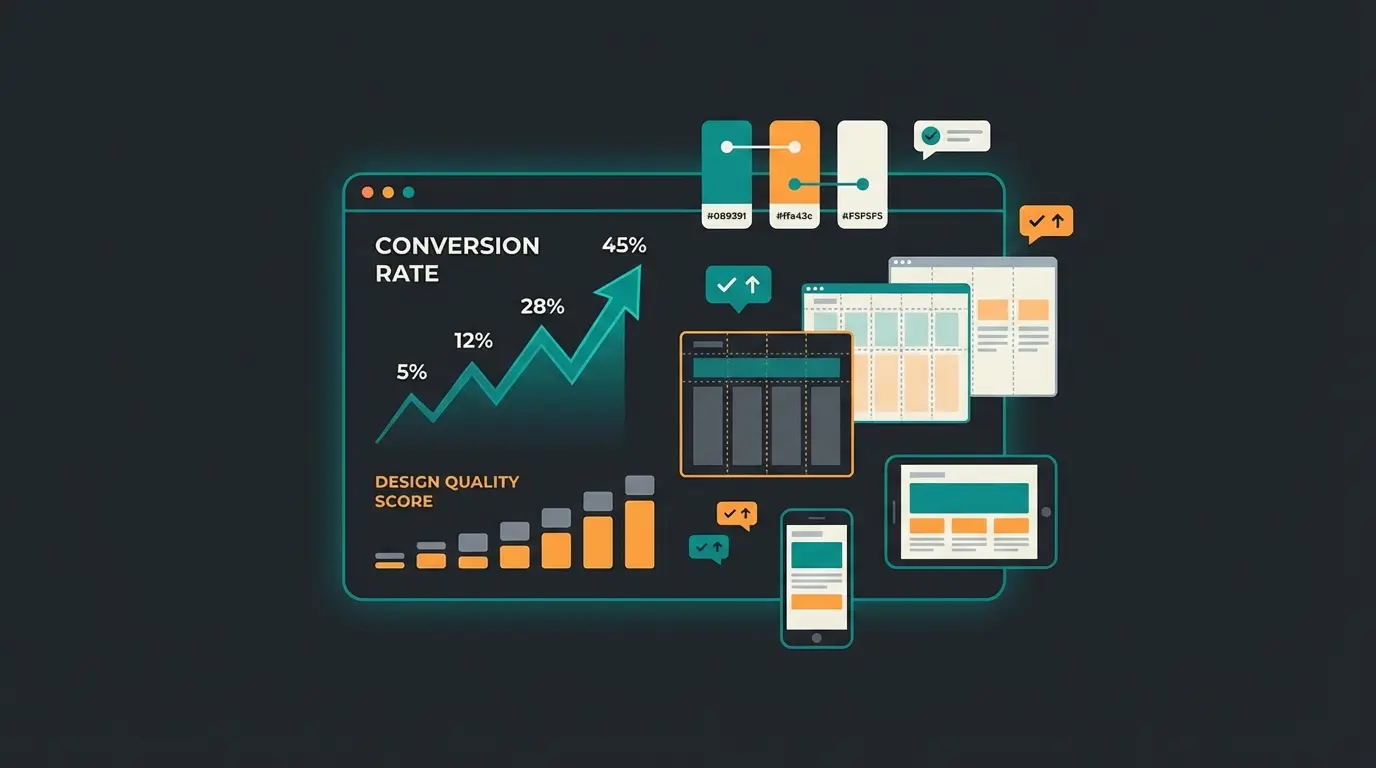 E-commerce dashboard showing correlation between design quality and conversion rate improvements