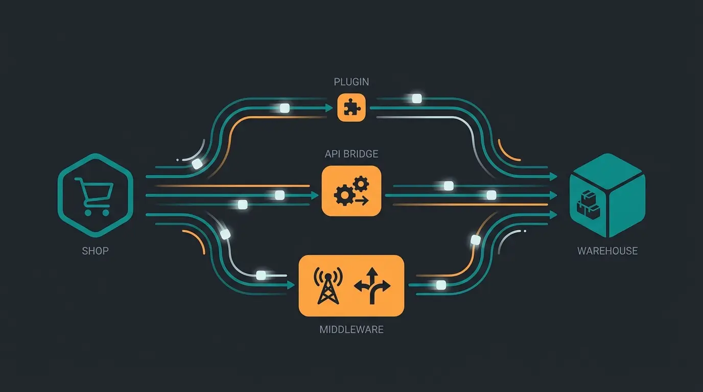 Drei Integrationswege für Shopware Warenwirtschaft: Native Plugin, API-Connector und Middleware im Vergleich