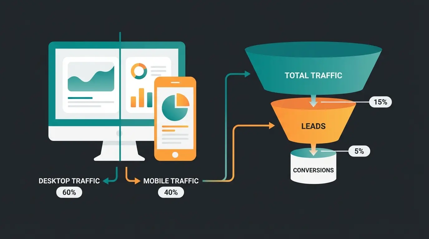 Ecommerce conversion rate comparison by device and traffic channel in 2026