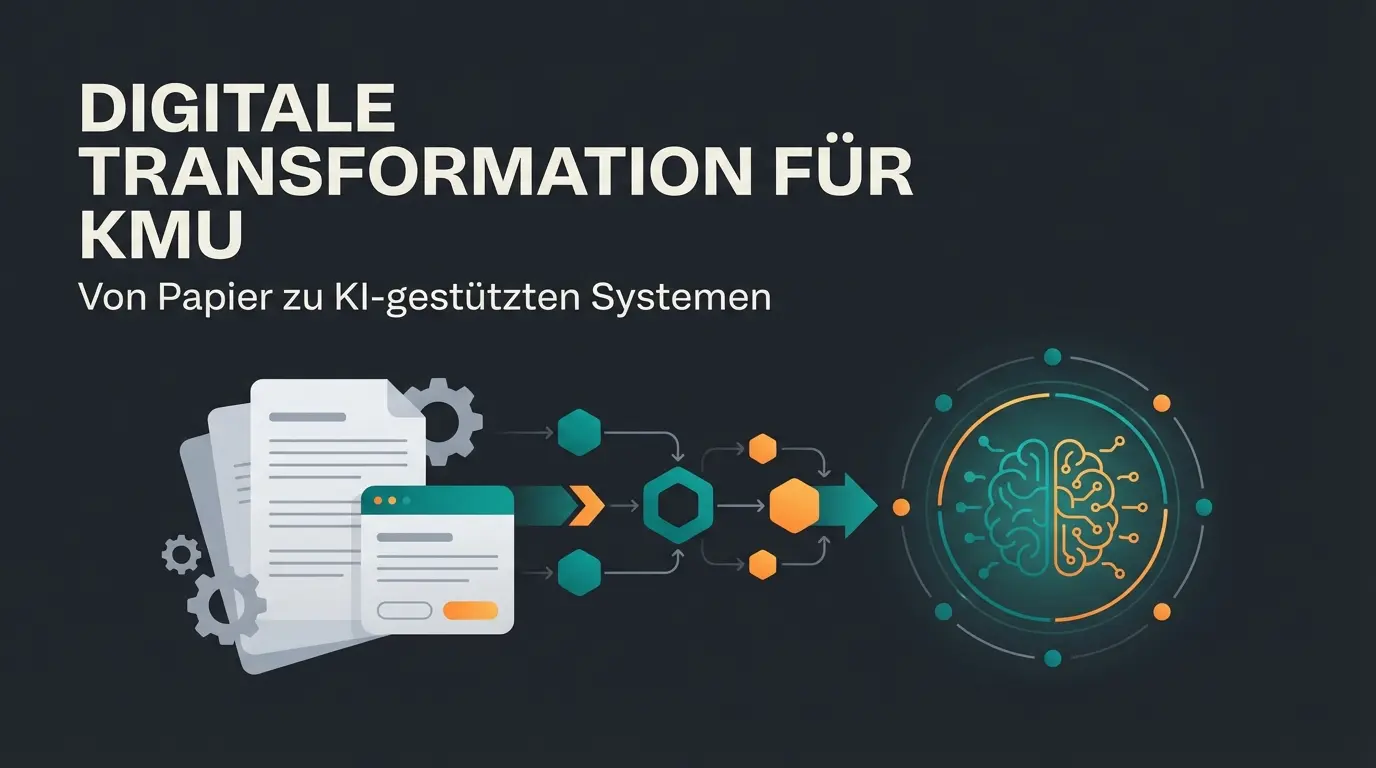 Digitalisierung im Mittelstand: Abstrakte Darstellung der digitalen Transformation mit KI-Elementen