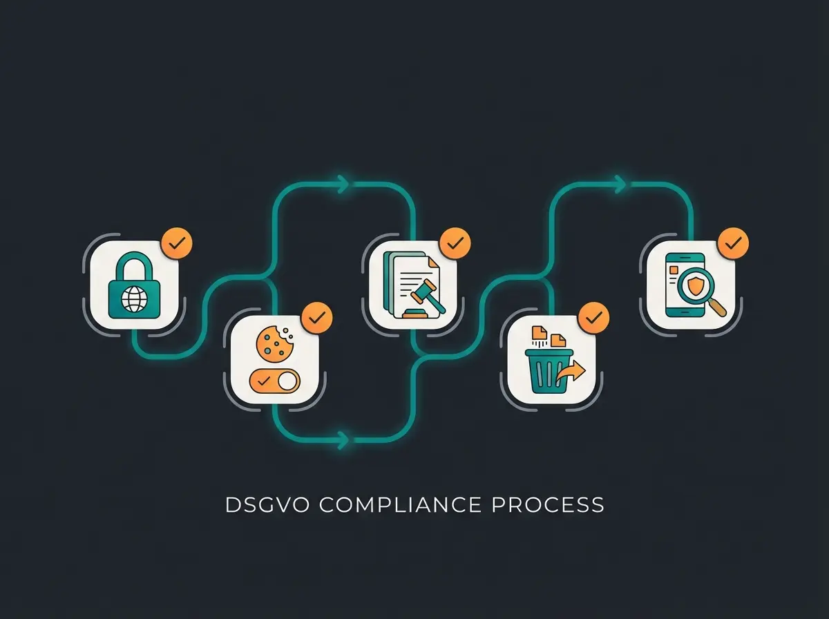 DSGVO Compliance Workflow fuer Shopify-Shops mit den wichtigsten Schritten von SSL bis Datenloeschung