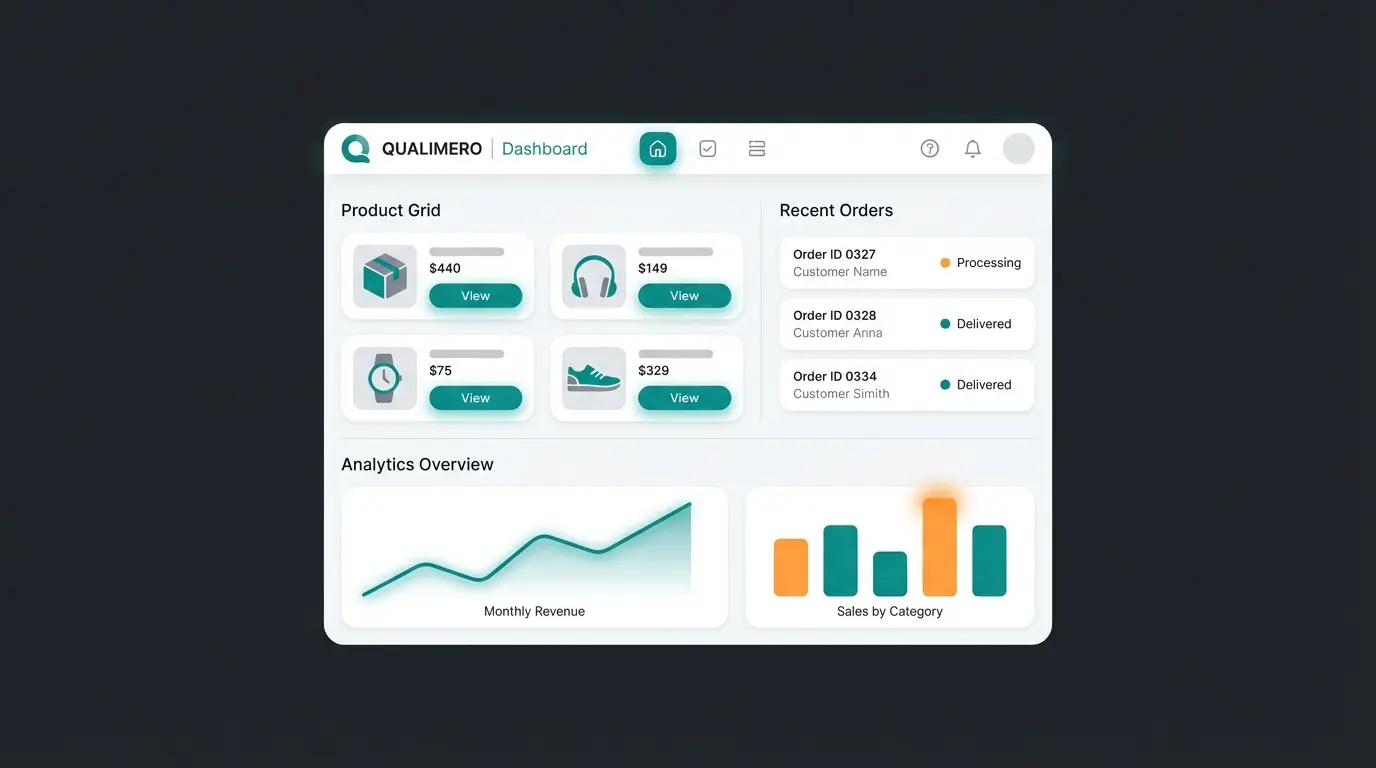 Shopify Backend Dashboard mit Produktverwaltung und Bestellübersicht
