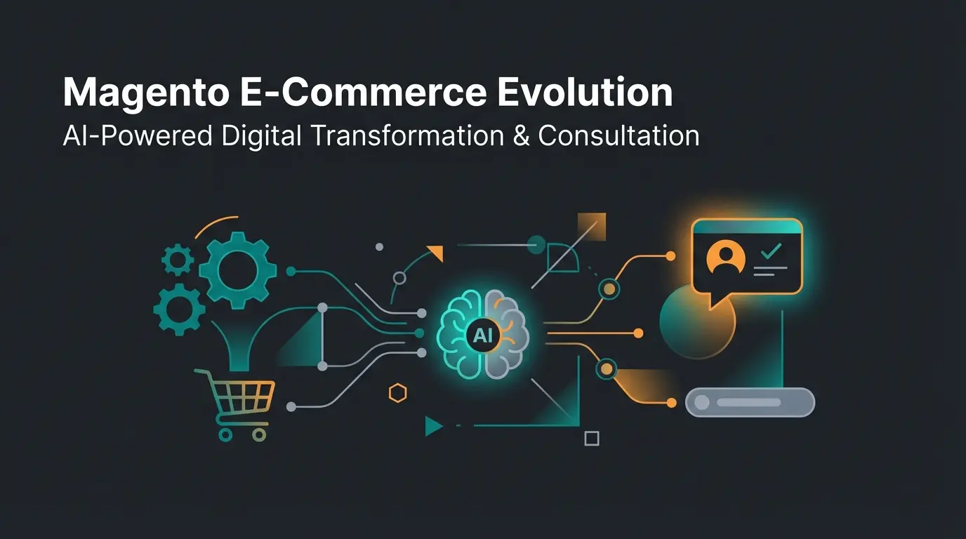 Magento B2B features visualization showing the evolution from basic shop to intelligent AI consultation platform