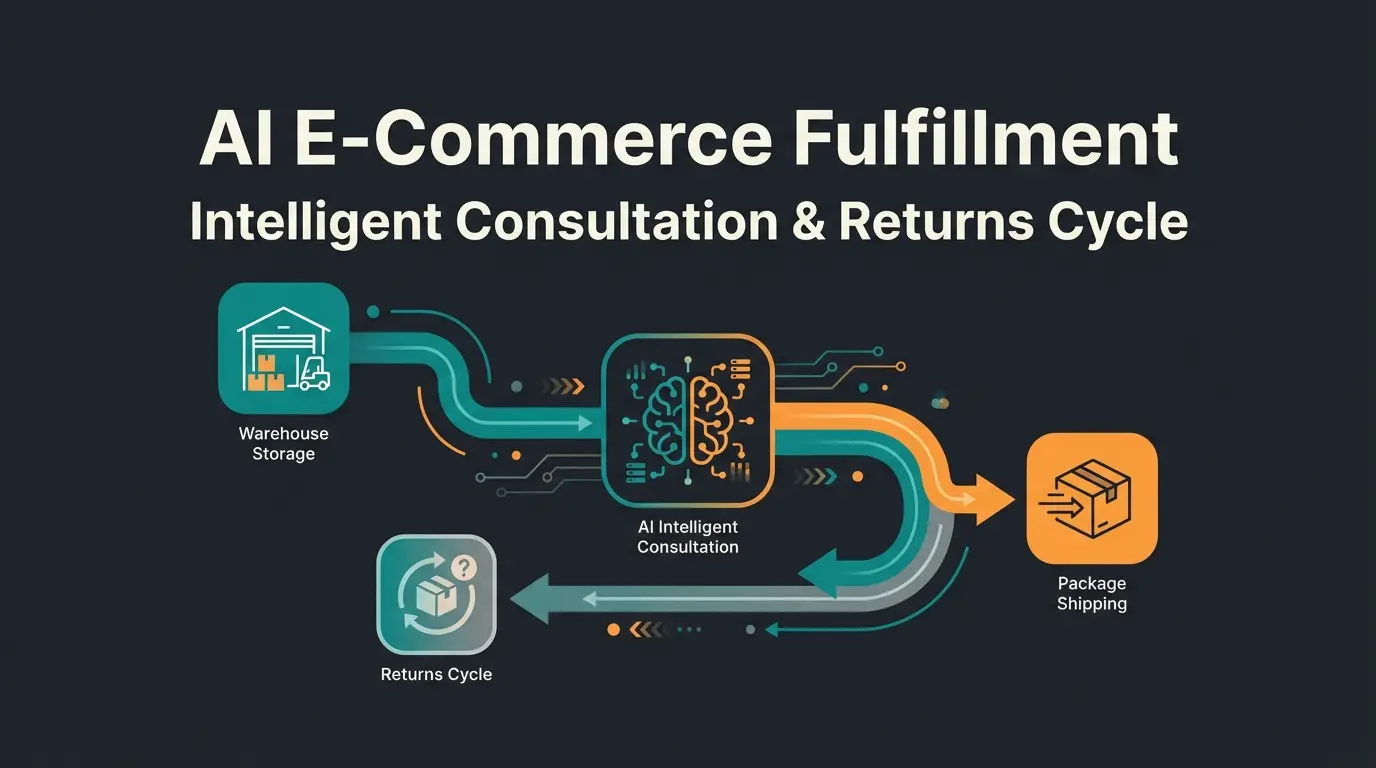 Shopware fulfillment process visualization with warehouse, shipping, and AI consultation elements