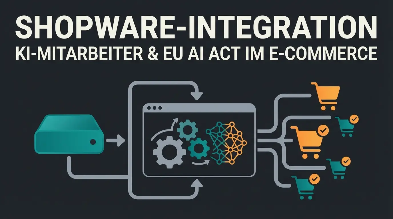 Shopware Installation Prozess mit Server-Setup und AI-Integration visualisiert