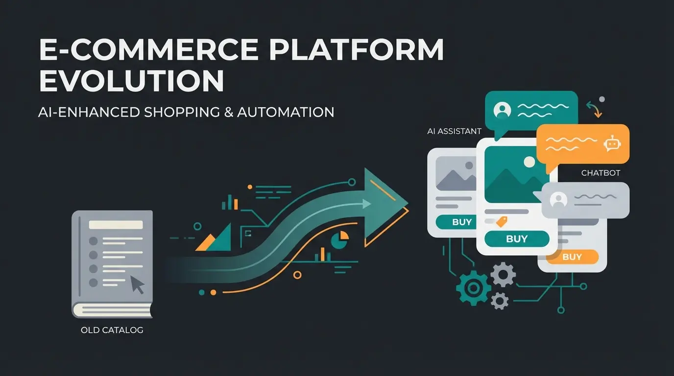 Shopware relaunch visualization showing migration path from legacy system to AI-powered e-commerce platform