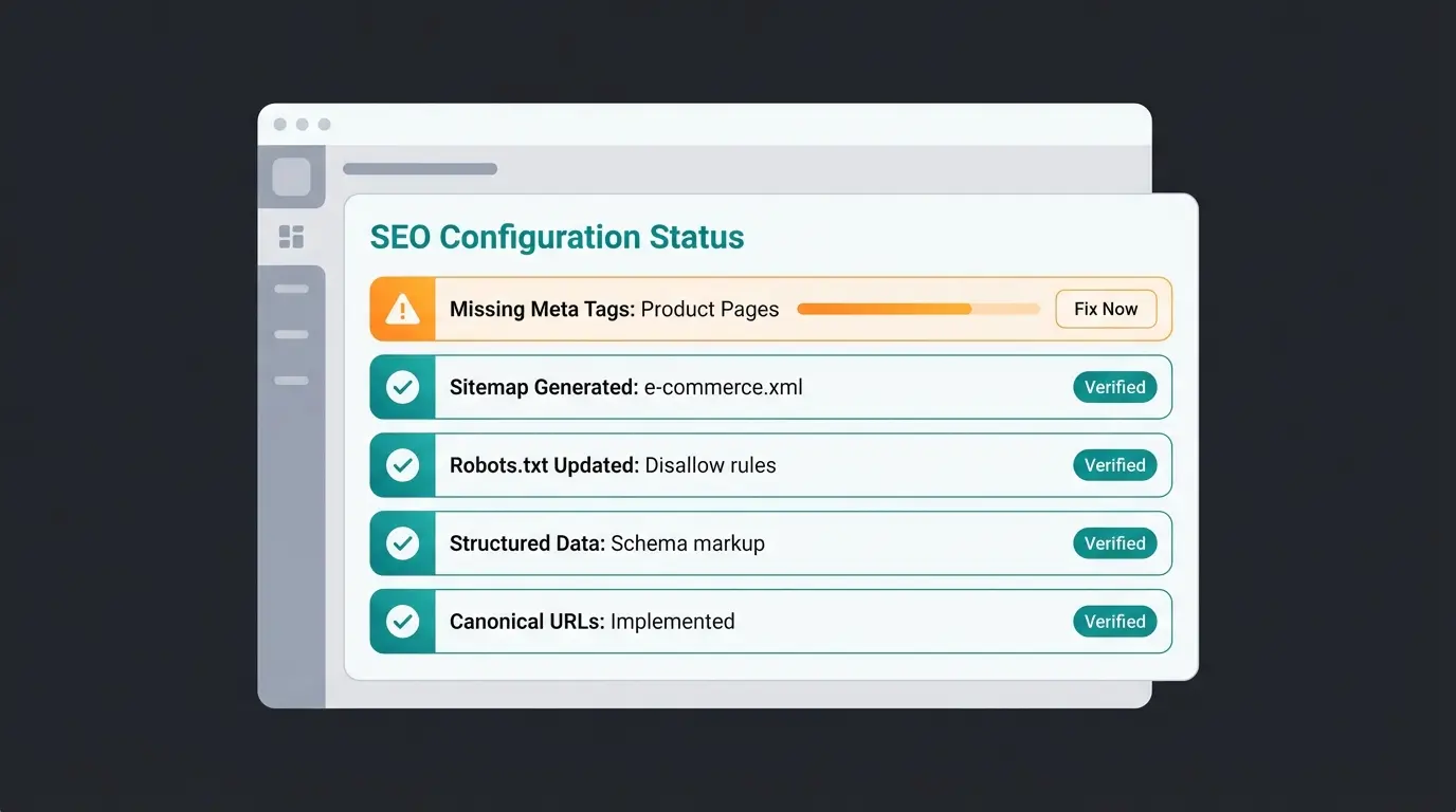Die fuenf haeufigsten SEO-Einstellungsfehler in Shopware 6 als visuelle Checkliste