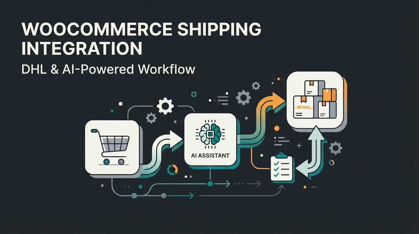 DHL WooCommerce integration concept showing shipping logistics and AI consultation workflow