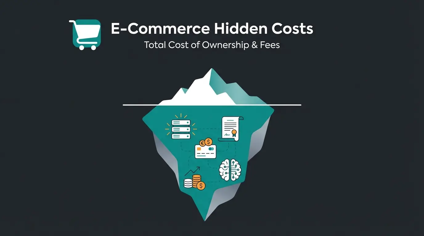 WooCommerce costs breakdown visualization with iceberg model showing visible and hidden expenses