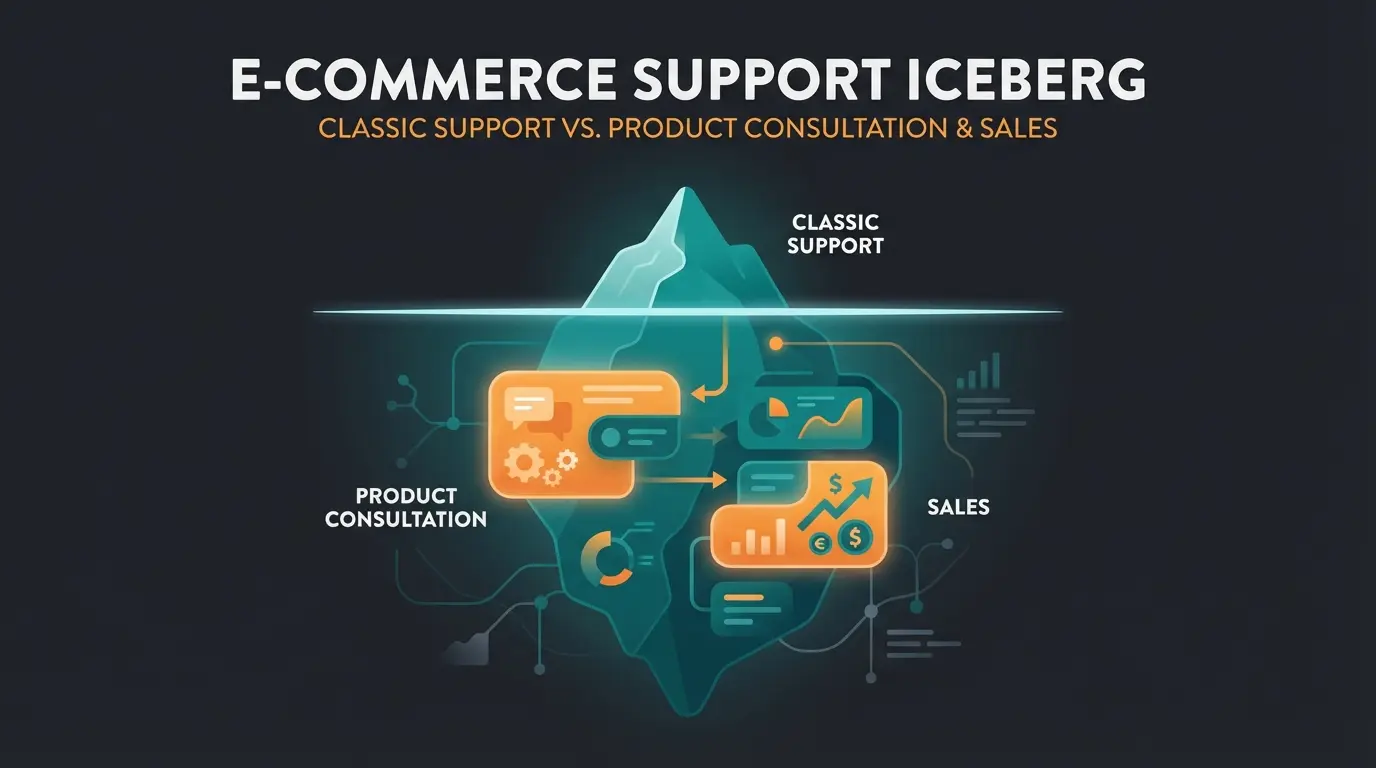 Abstract illustration of an AI assistant connecting customer needs with product solutions