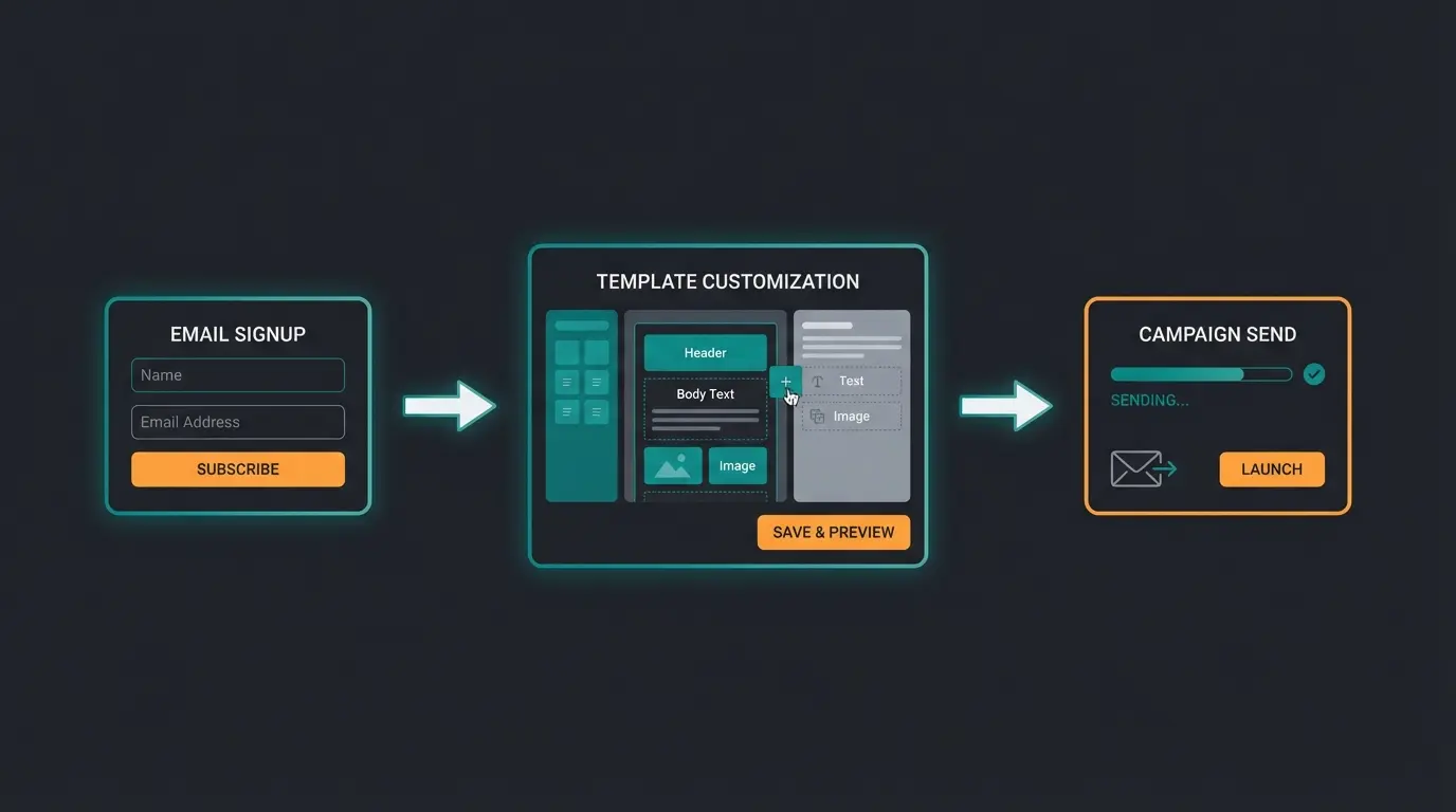 Shopify newsletter setup workflow from signup form to template design to campaign launch