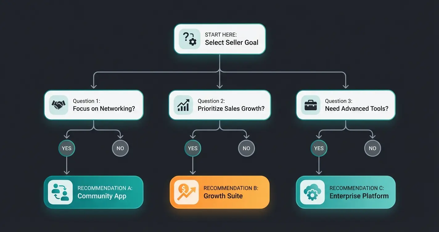 Decision flowchart for choosing the right Shopify eBay integration app based on seller size and needs