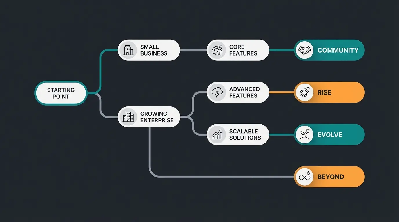 Entscheidungsbaum für die Wahl der richtigen Shopware Lizenz nach Geschäftsmodell und Umsatz