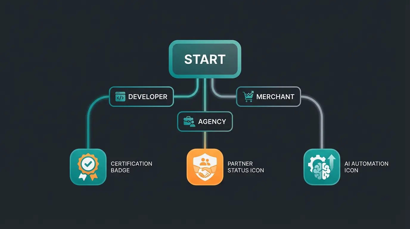 Entscheidungsbaum: Welcher Shopware Academy Lernpfad passt zu Entwicklern, Agenturen und Haendlern