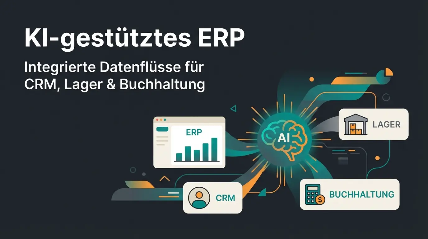 Weclapp ERP Dashboard mit KI-Analyse-Elementen auf dunklem Hintergrund