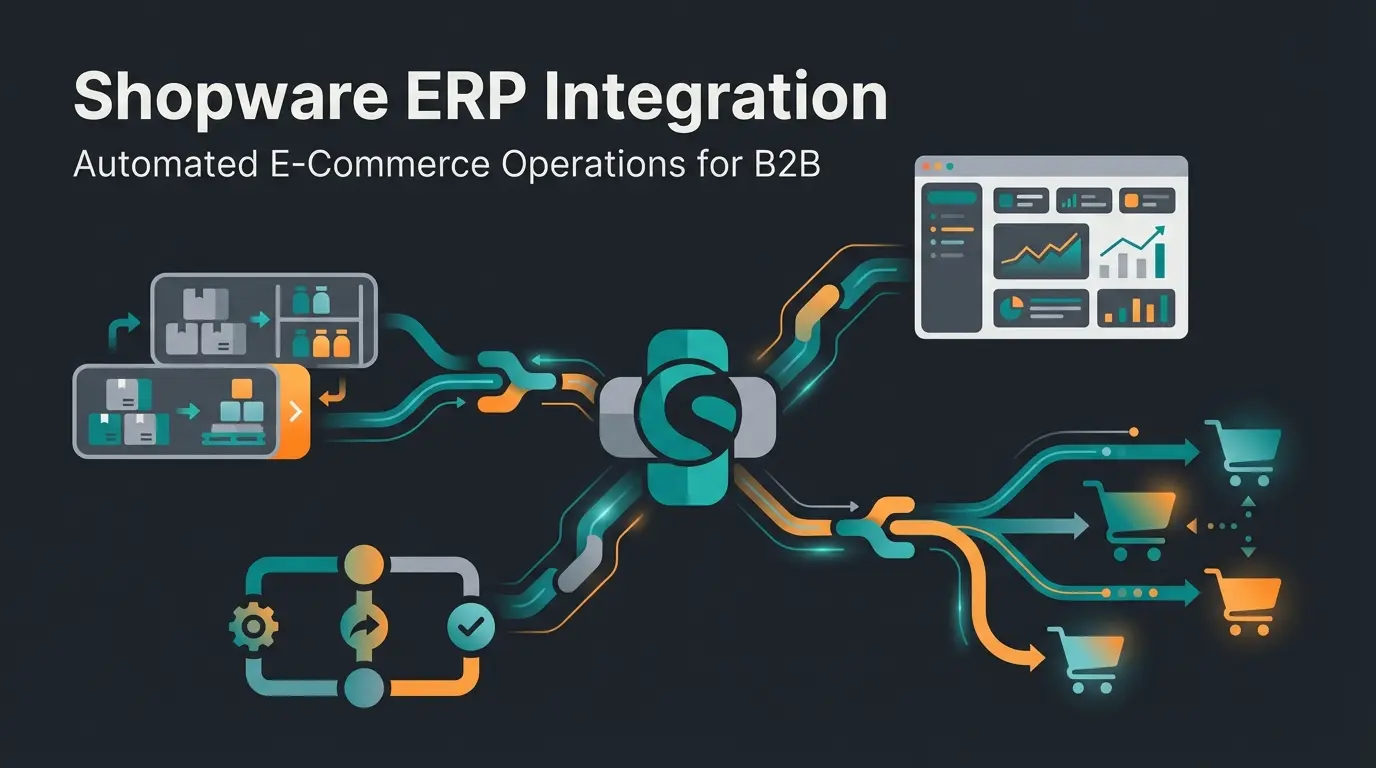 Xentral ERP system visualization with e-commerce integration icons and data flow