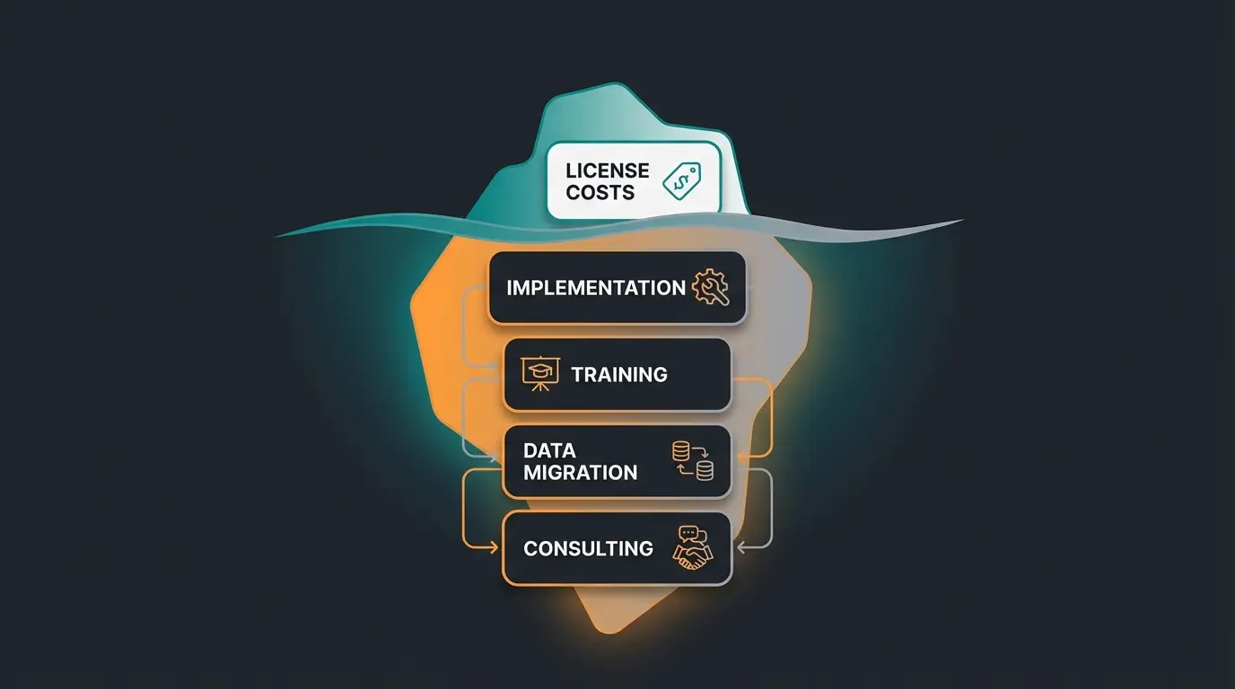 ERP Kosten Eisberg - sichtbare und versteckte Kosten visualisiert