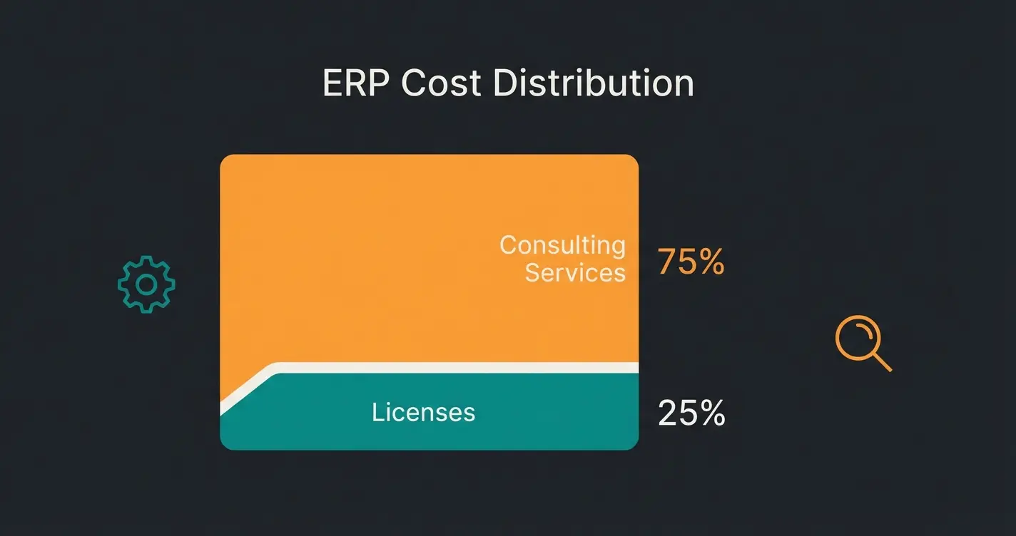 ERP cost distribution diagram showing license fees versus consulting and implementation expenses