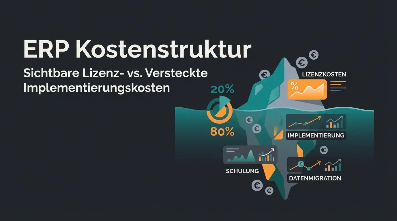 Infografik zu ERP Kosten mit Preistabellen und versteckten Gebühren
