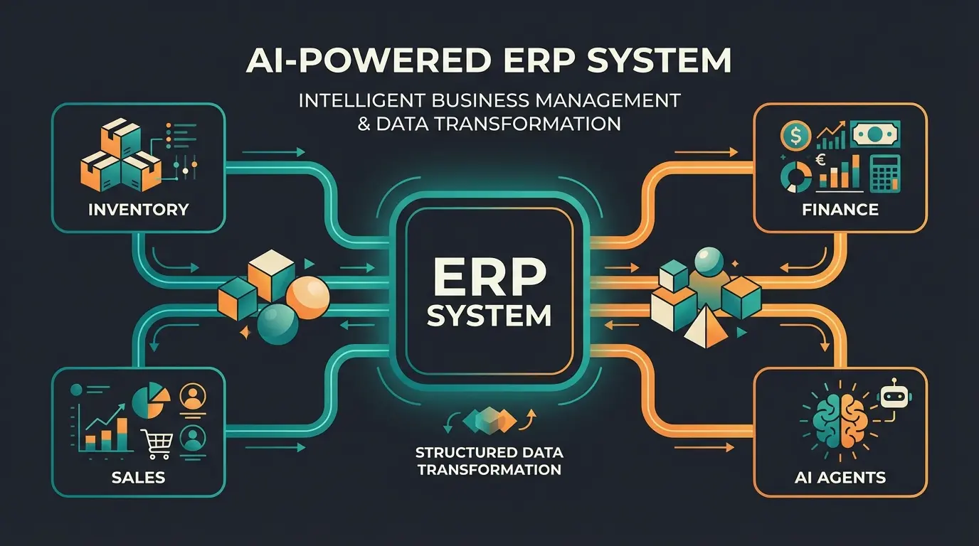Modern ERP system connecting business data to AI-powered consultation tools