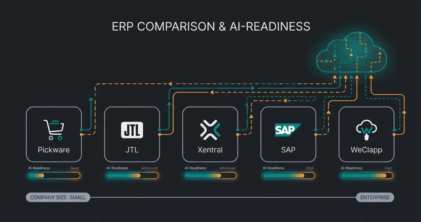 Vergleich der Top ERP-Systeme für Shopware nach Unternehmensgröße und KI-Readiness