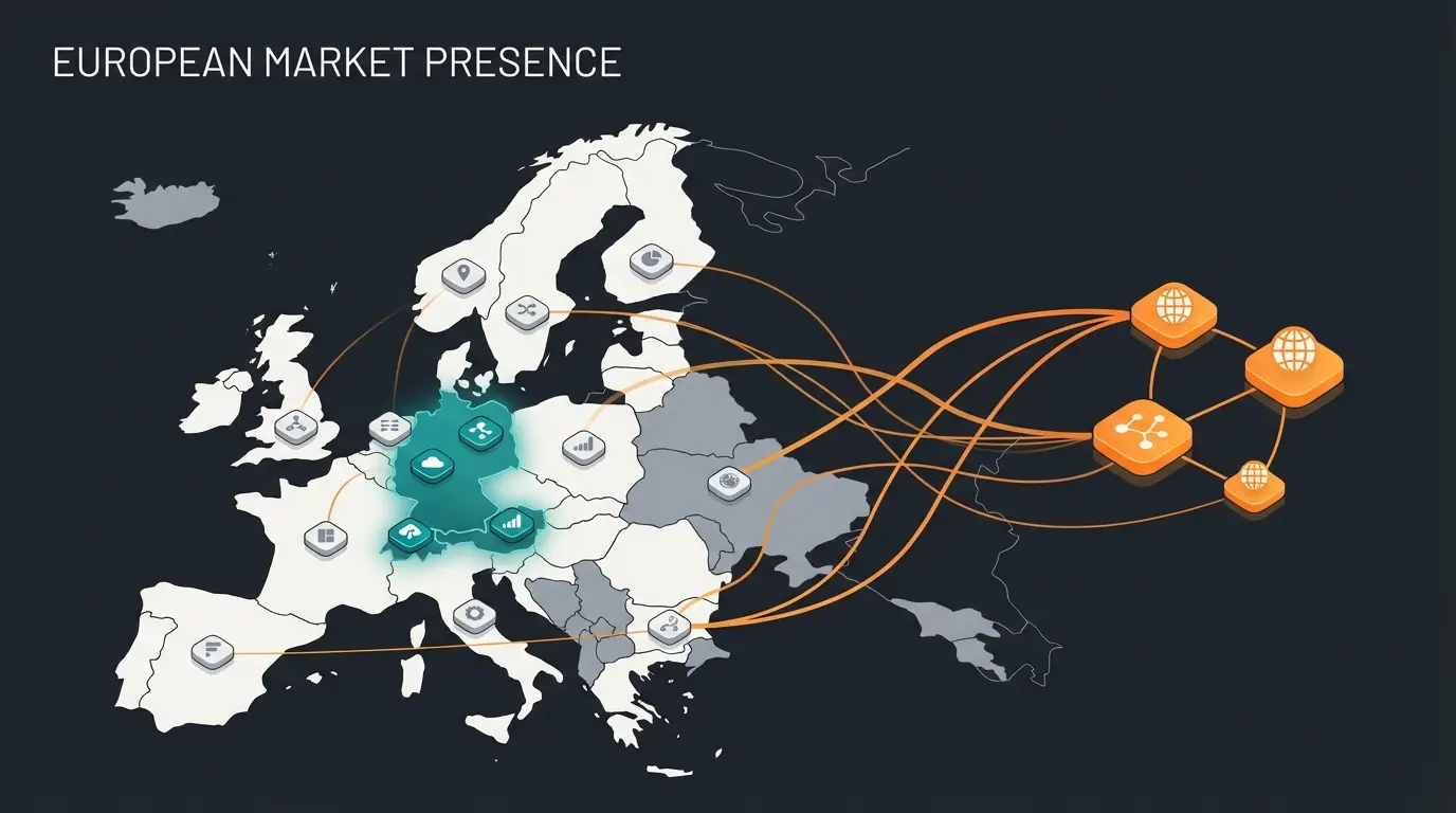Map showing ecommerce platform strength by European region with German alternatives highlighted
