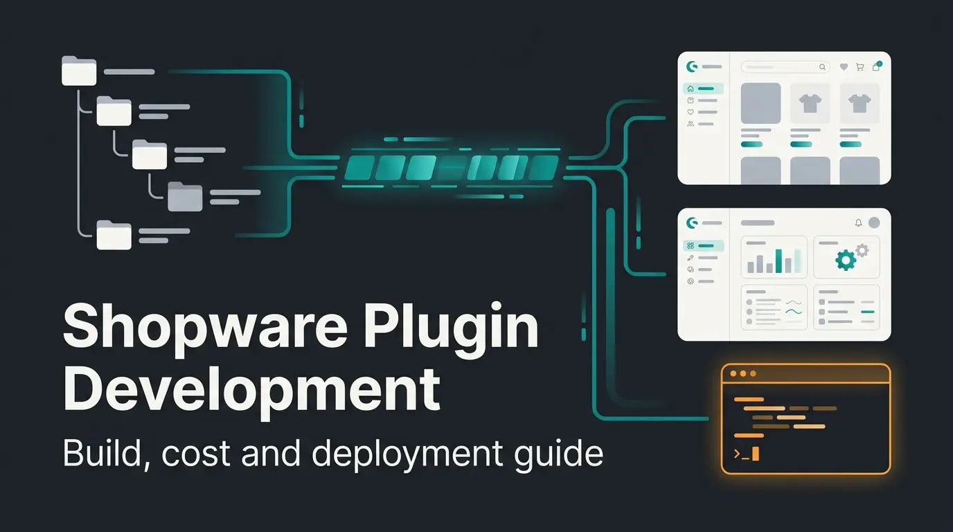 Shopware 6 plugin architecture showing the plugin directory, event system and storefront layer