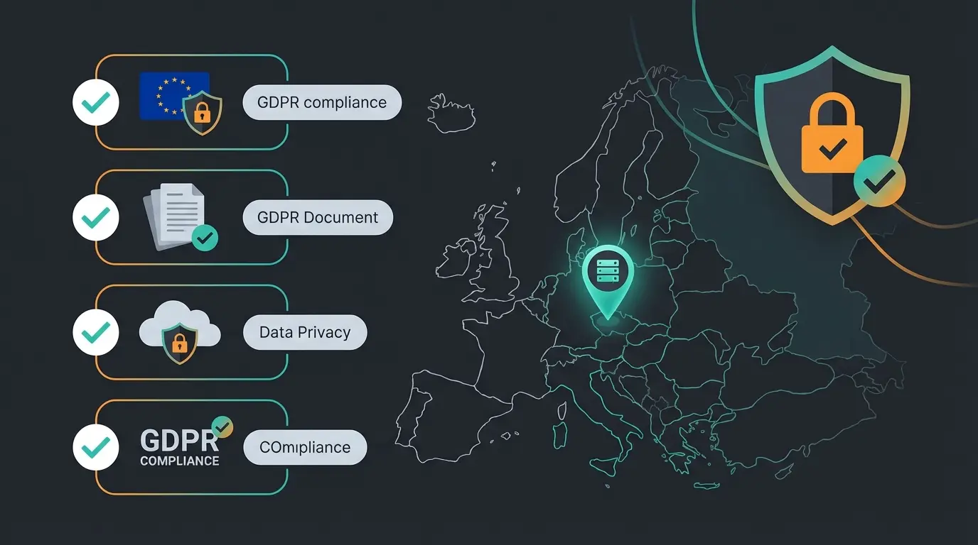 DSGVO-Compliance-Checkliste für Intercom Chatbot in Deutschland mit EU-Flagge und Datenschutz-Symbolen