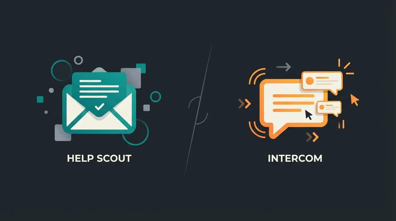 Visual comparison of Help Scout email approach versus Intercom messenger approach
