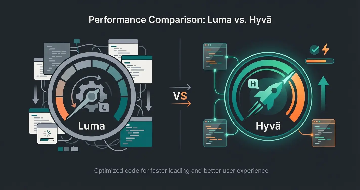 Comparison of Hyvä and Luma theme performance metrics for Magento webdesign