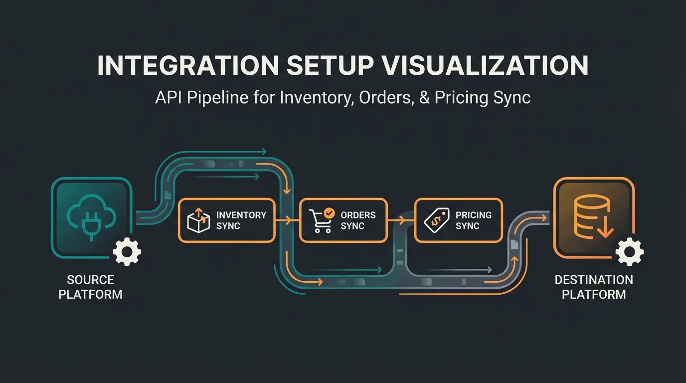 Shopify Amazon integration showing data sync between two e-commerce platforms with inventory and order flow