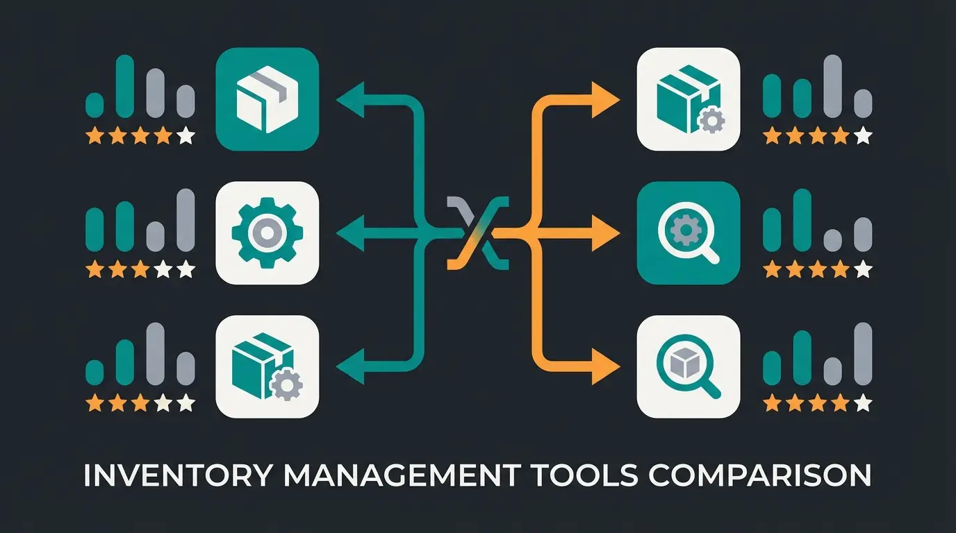 Comparison of six Shopify warehouse management apps showing features and ratings side by side