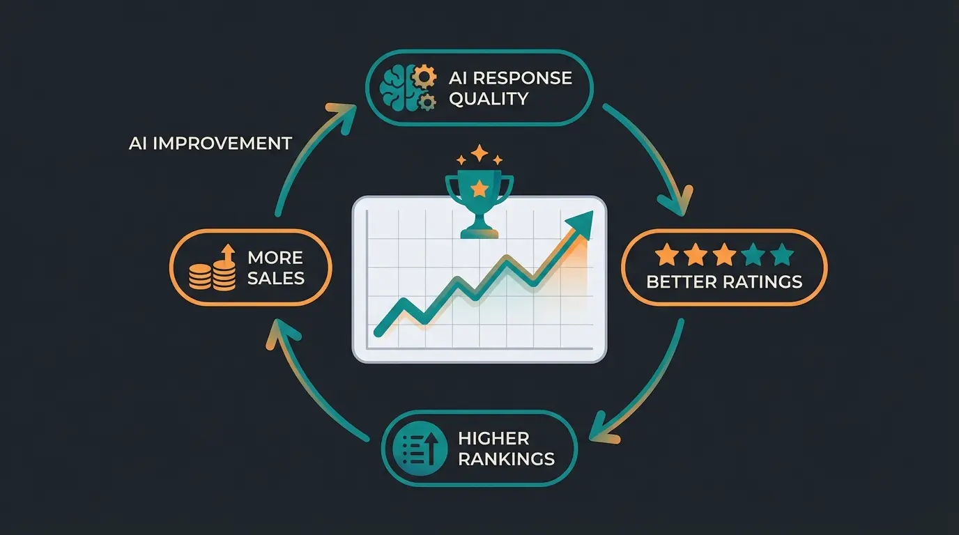Virtuous cycle of AI responses improving eBay seller metrics and rankings